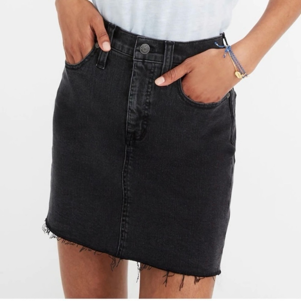 Madewell Stretch Denim Straight Mini Skirt in Ashcraft Wash: Raw-Hemmed Edition